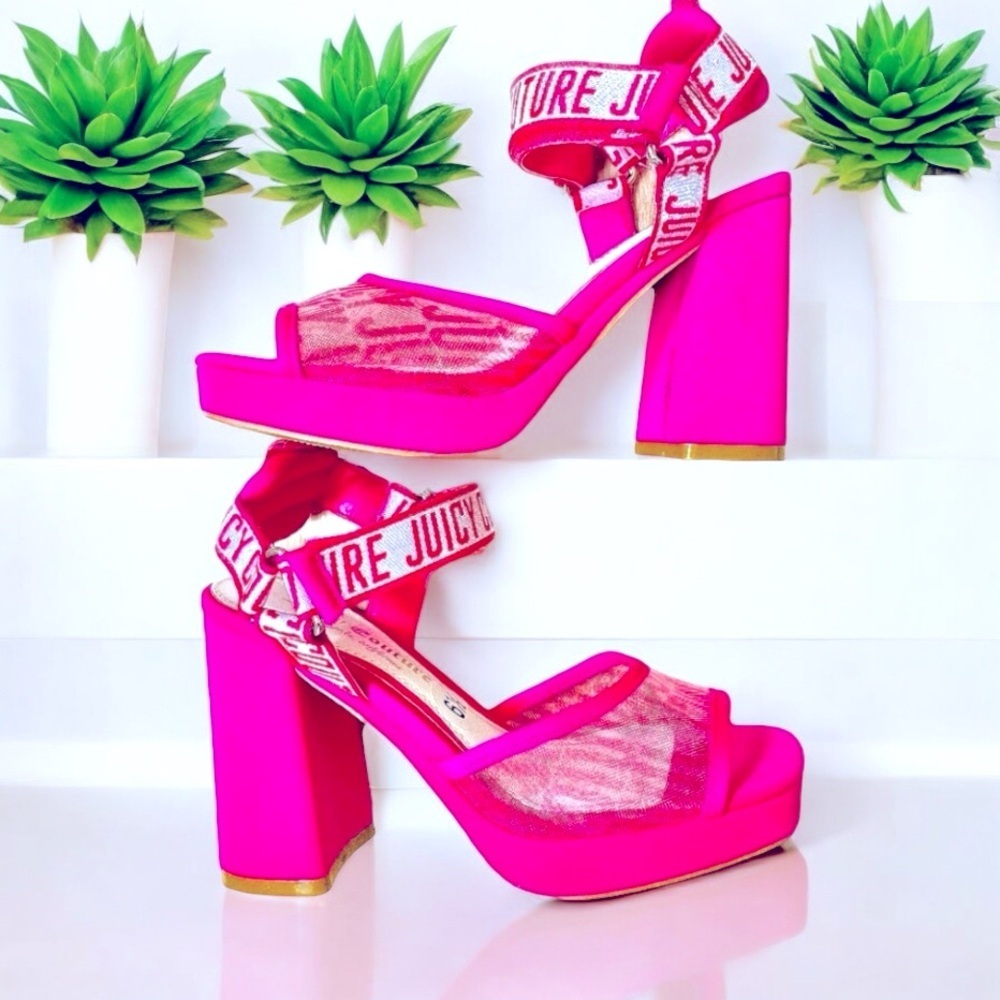 Juicy Couture Hot Pink Mesh Chunky Heel Sandals 6.5